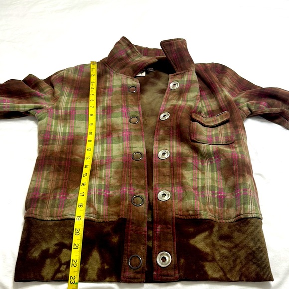 Roxy Med Multi Color Plaid & Tie Dye Ribbed Waist and Cuffs Sweater Jacket - Picture 11 of 14
